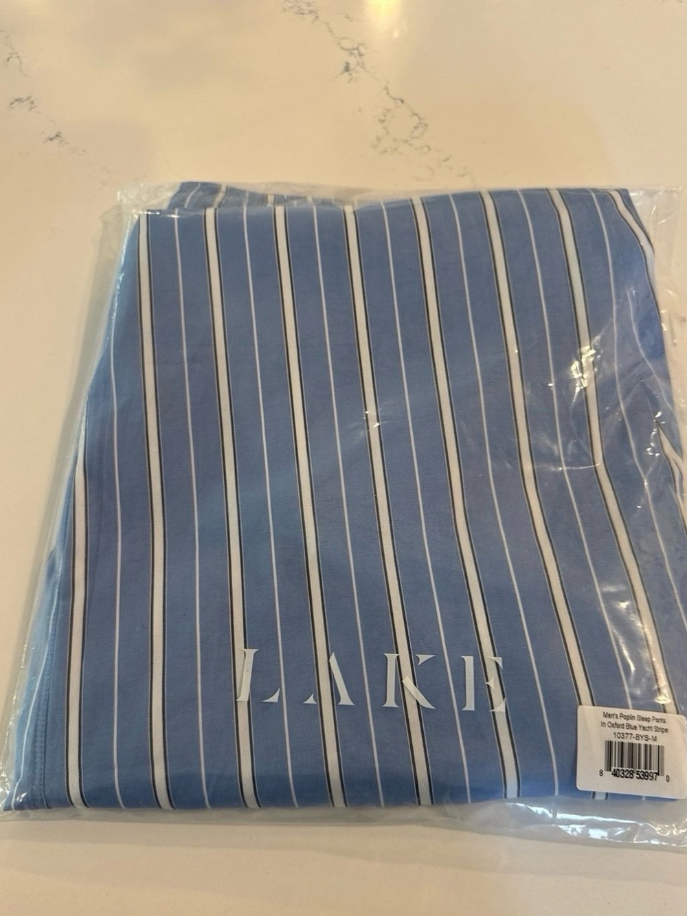 Lake pajamas NWT men’s poplin sleep pants in Oxford blue yacht stripe, medium